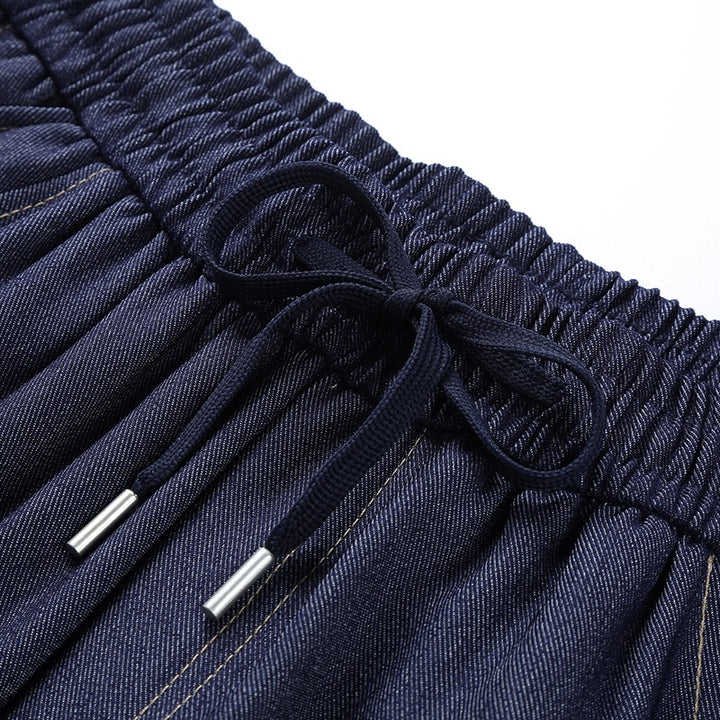 Damen Weite Denim-Jogginghose mit Elastischem Bund, Tunnelzug & Vintage-Waschung Echoarchiv