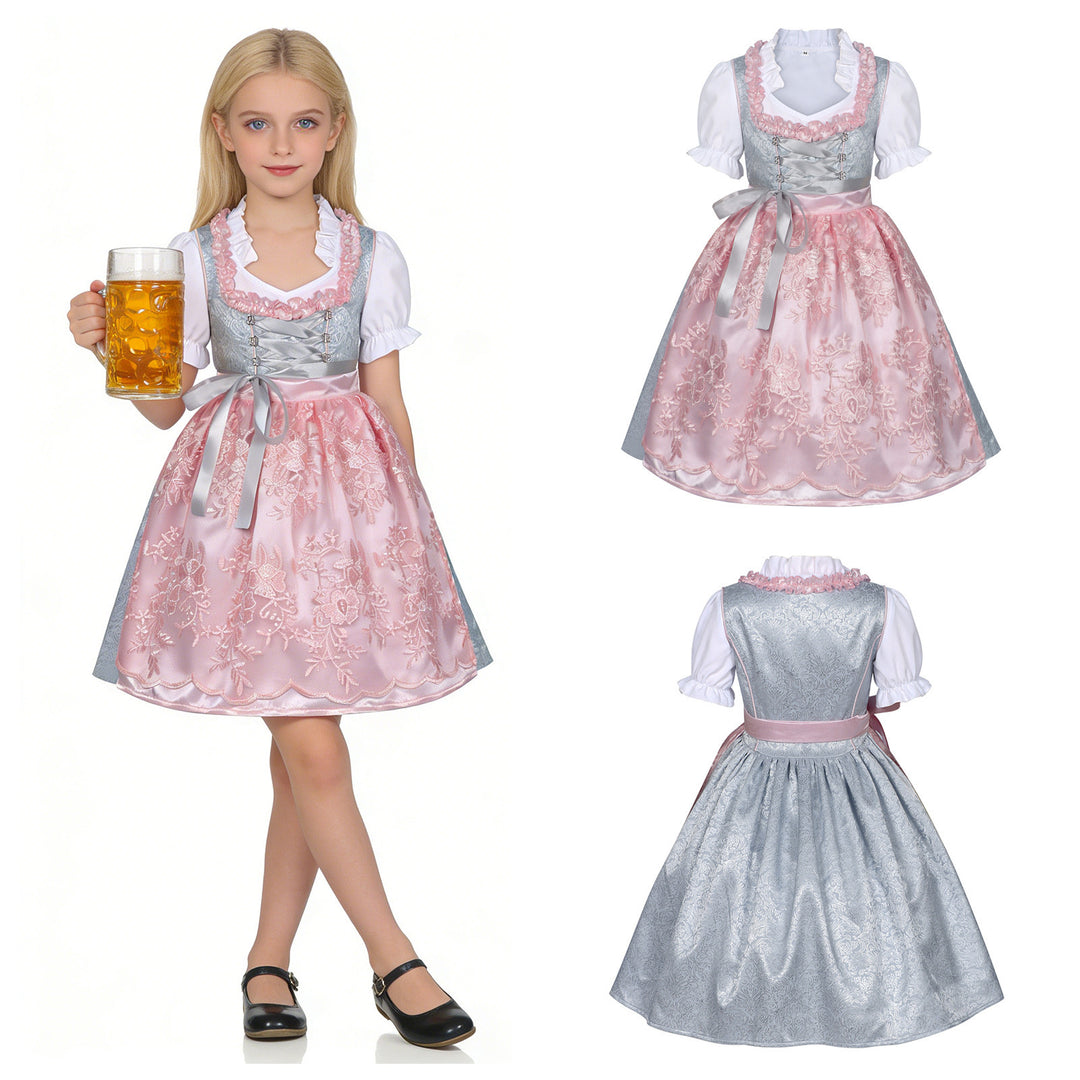 Damen nan traditionelles Kinderdirndl mit bestickter Schürze und Rüschenbluse Echo Archiv