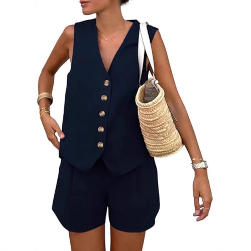 Damen elegantes Jumpsuit-Set mit tailliertem Schnitt und dekorativen Knopfdetails Echo Archiv