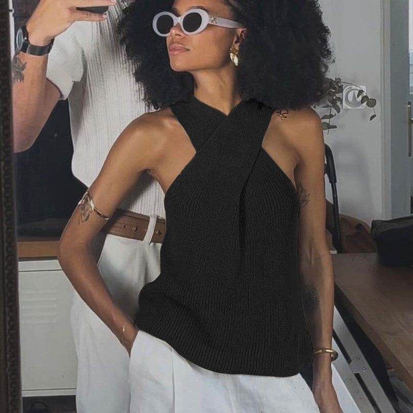 Damen Elegantes Stricktop mit gekreuztem Design und V-Ausschnitt Echo Archiv