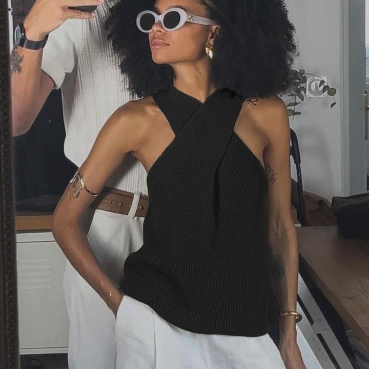 Damen Elegantes Stricktop mit gekreuztem Design und V-Ausschnitt Echo Archiv