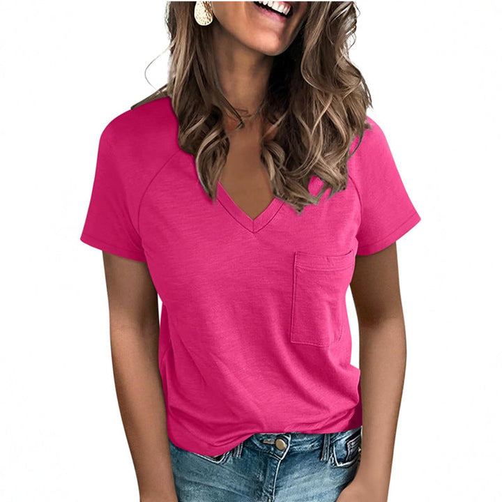 Damen V-Ausschnitt T-Shirt mit Brusttasche Echoarchiv