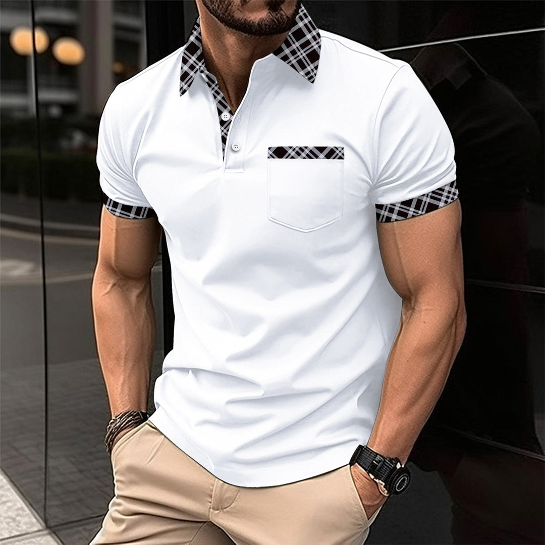 Herren modernes Polohemd mit kariertem Kragen und Brusttasche Echoarchiv