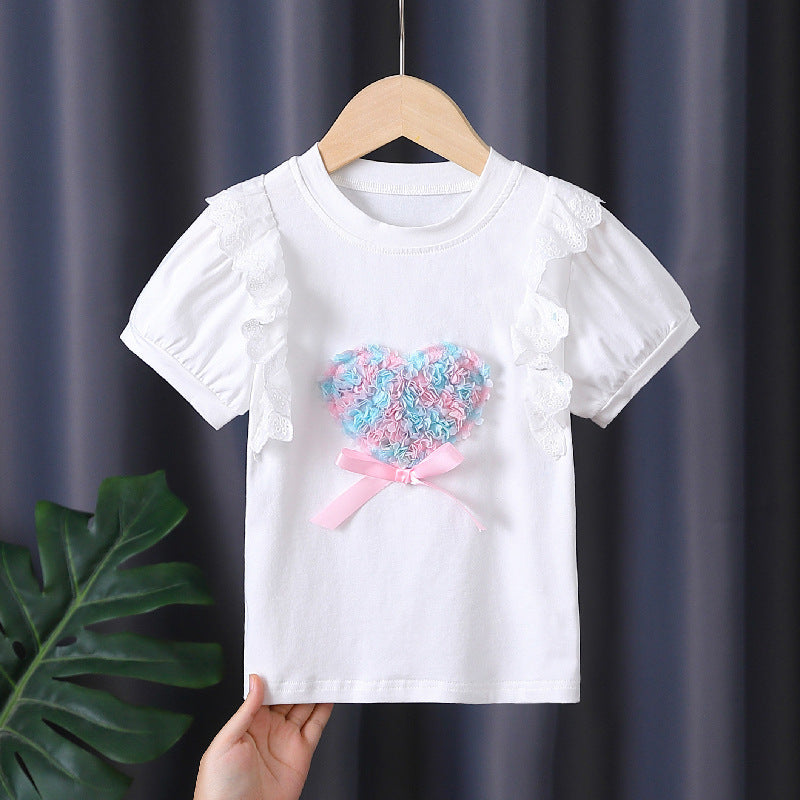 Mädchen T-Shirt mit Rüschendetails und Herzmotiv Echo Archiv
