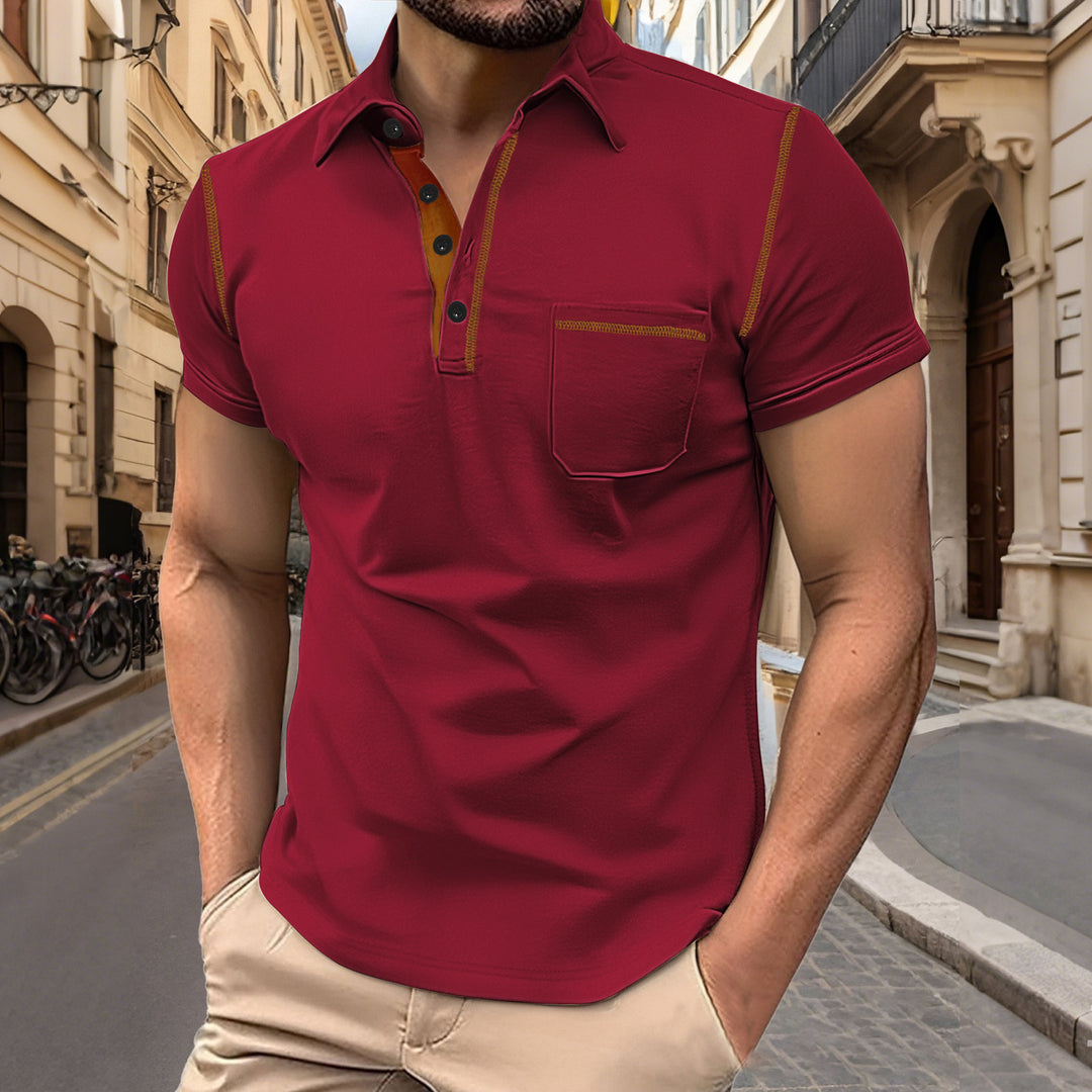 Herren nan Kurzarm-Polo mit Brusttasche, kontrastierender Steppnaht und Hemdkragen Echo Archiv
