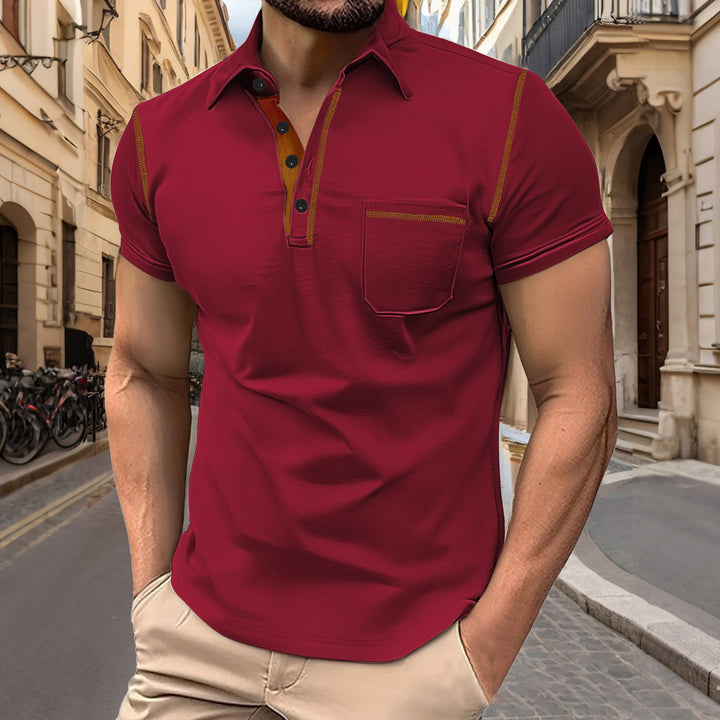 Herren nan Kurzarm-Polo mit Brusttasche, kontrastierender Steppnaht und Hemdkragen Echo Archiv