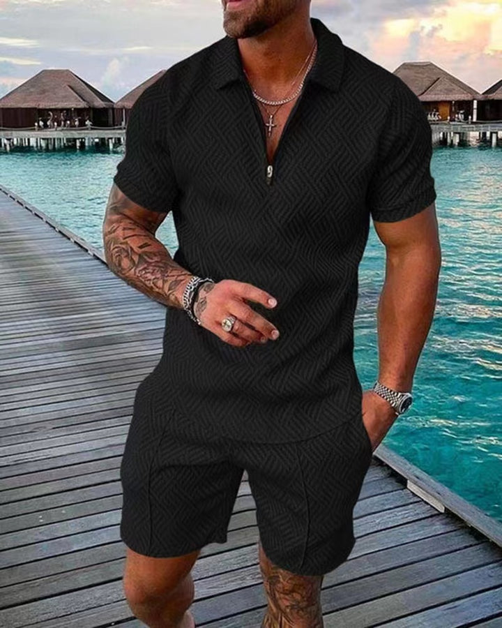 Herren stylisches Kurzarm-Overall mit modernem Reißverschluss und strukturiertem Design Echoarchiv