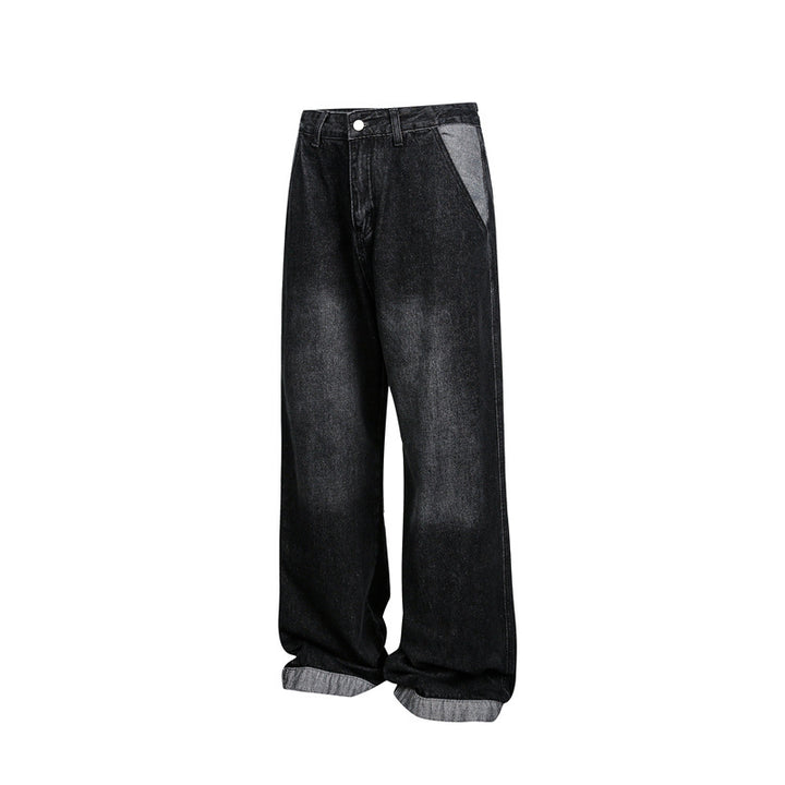 Unisex Weite Baggy-Denimhose mit hohem Bund und kontrastierten Eingrifftaschen Echoarchiv