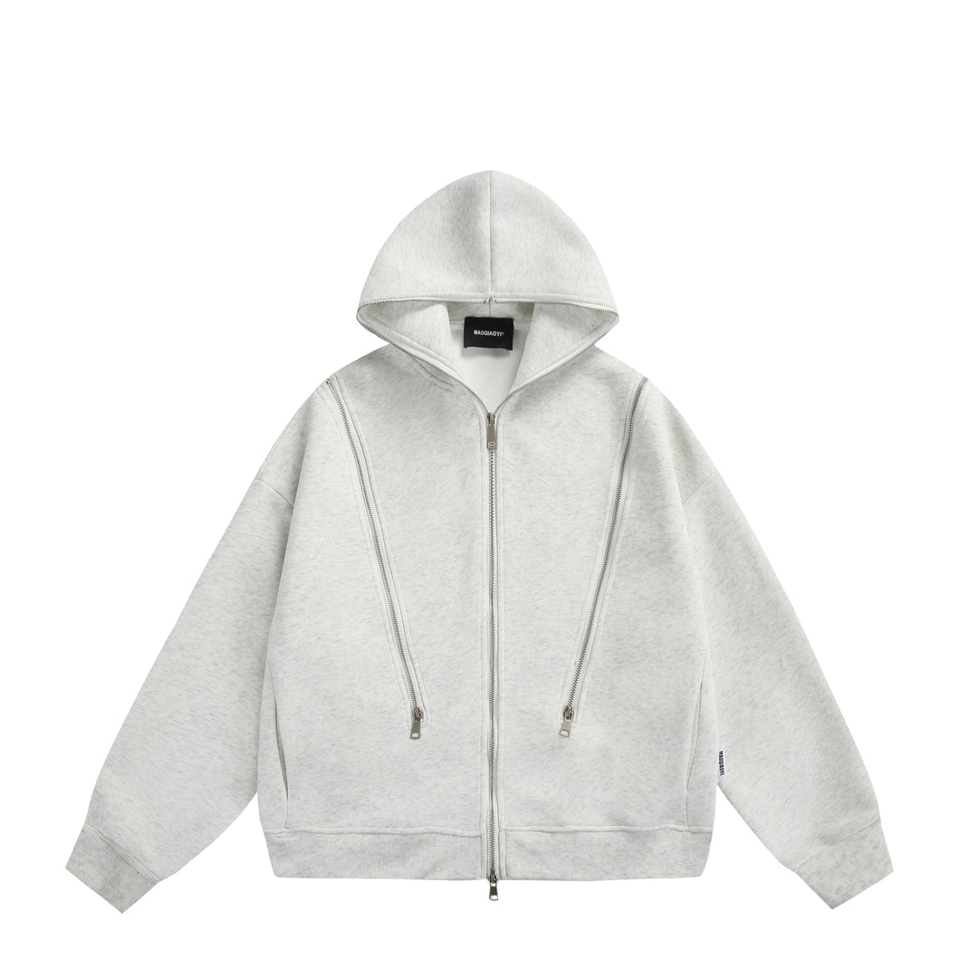Unisex Kapuzen-Sweatjacke mit Doppelreißverschluss und Ziernaht-Panel Echoarchiv