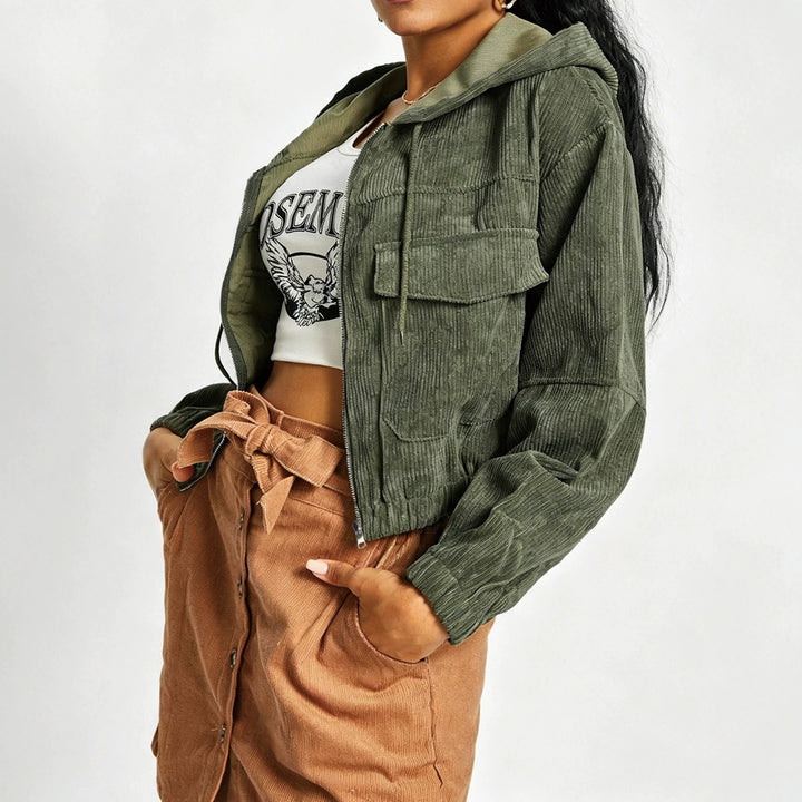 Damen Kurze Cordjacke mit Kapuze Echo Archiv