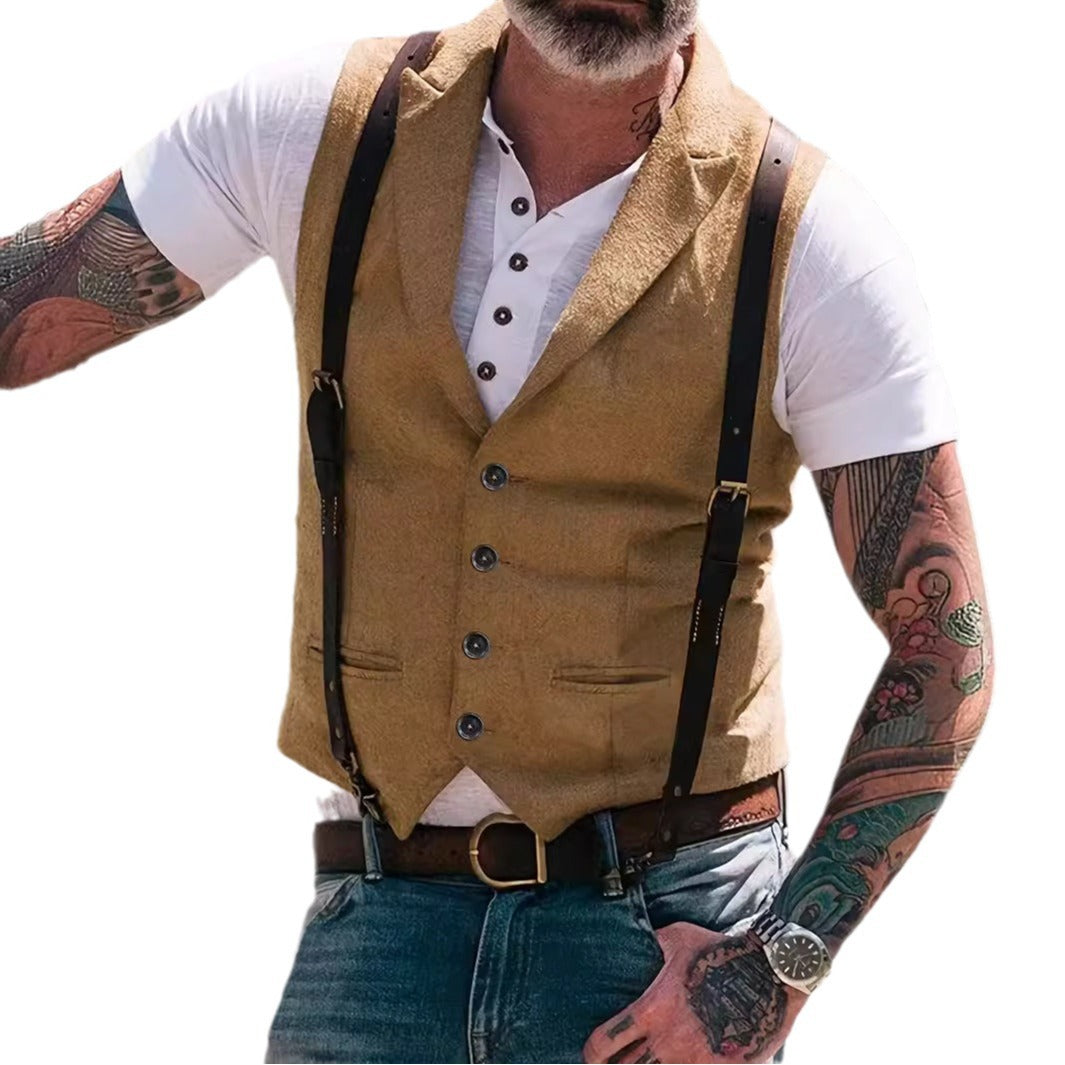 Herren Vintage-inspirierte Tweed-Weste mit Reverskragen, Paspeltaschen und Slim-Fit – Taviero