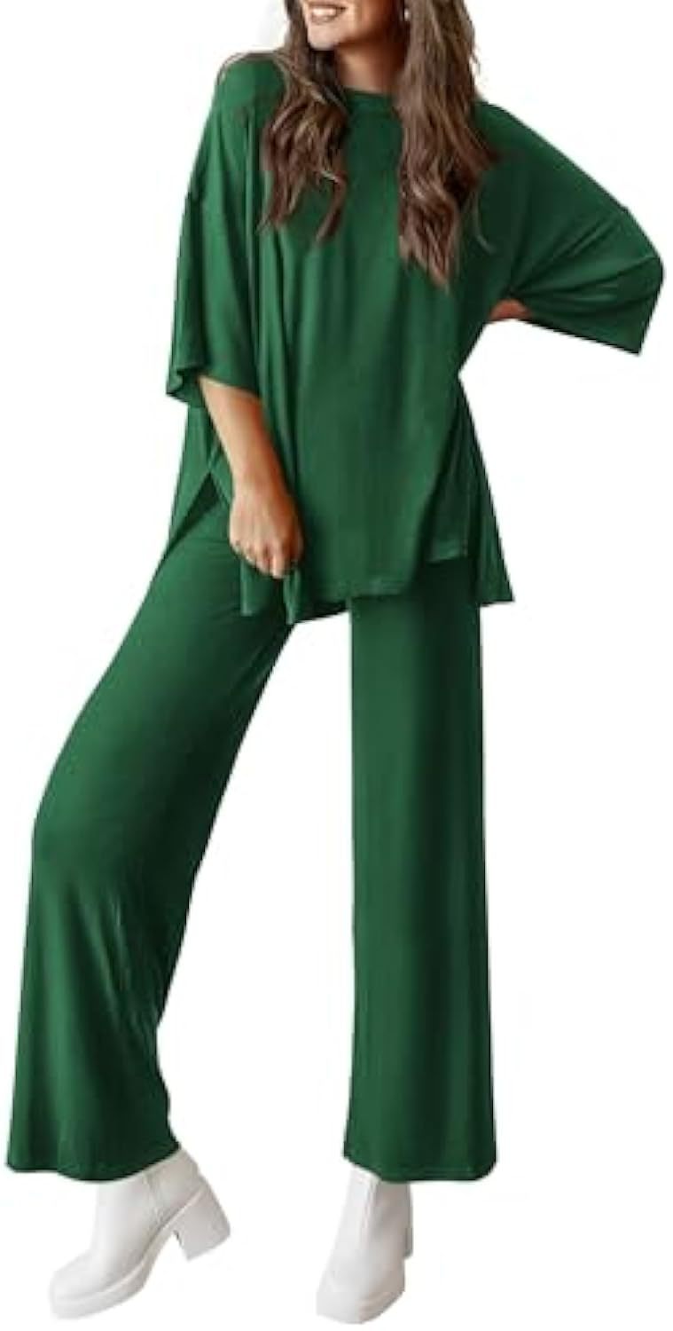 Damen Lässiges Lounge-Set aus weichem Jersey mit Oversize-Tunika und weiter Palazzo-Hose – Élanora