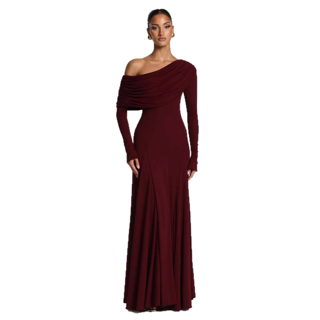 Damen Elegantes Langarm-Maxikleid mit asymmetrischem Drapierungsdetail Echoarchiv