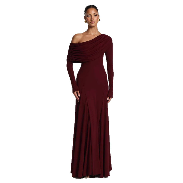 Damen Elegantes Langarm-Maxikleid mit asymmetrischem Drapierungsdetail Echoarchiv