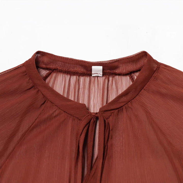 Damen Fließendes Chiffon-Minikleid mit Rüschenärmeln und Schluppe Echoarchiv