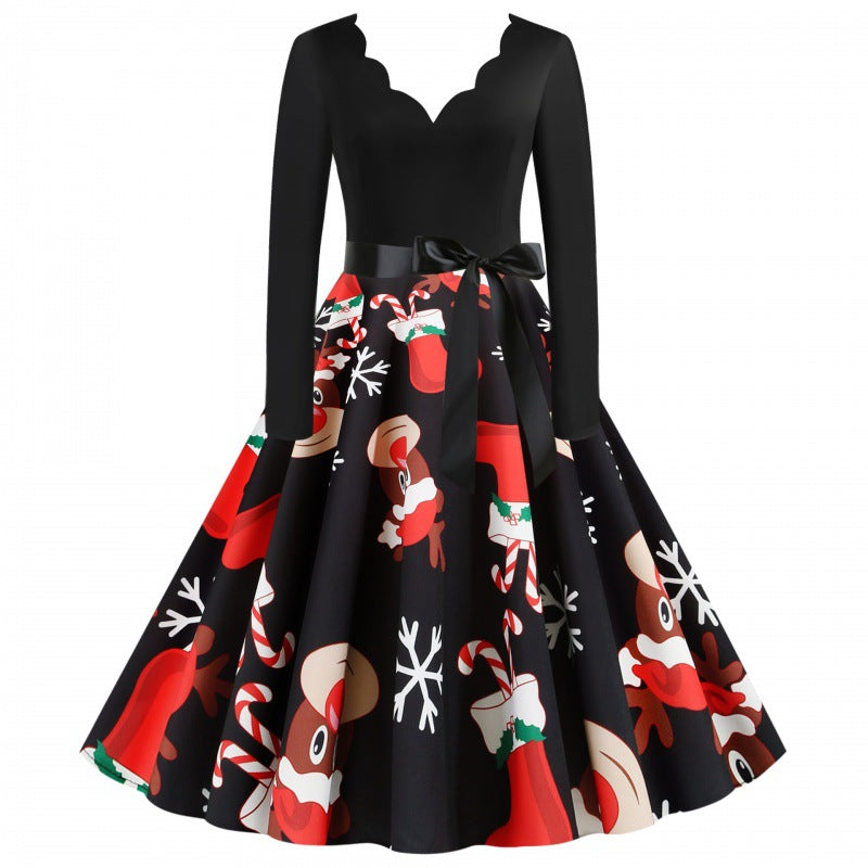 Damen Vintage-Festkleid im 50er-Jahre Stil mit gewelltem Halsausschnitt, figurbetontem Oberteil und voluminösem Tellerrock – Élara