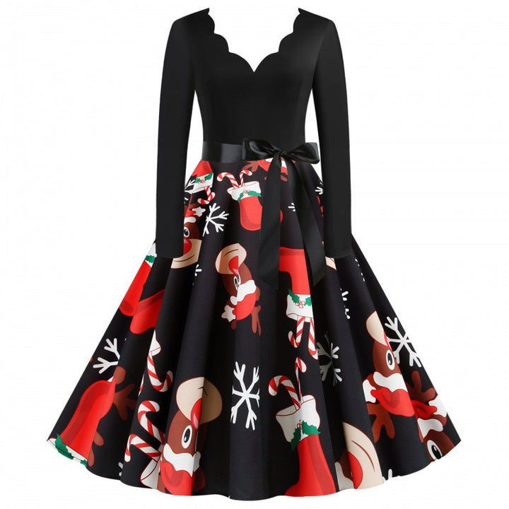 Damen Vintage-Festkleid im 50er-Jahre Stil mit gewelltem Halsausschnitt, figurbetontem Oberteil und voluminösem Tellerrock – Élara