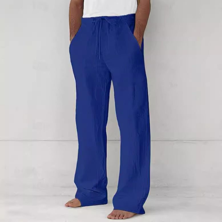 Herren leichte Relax-Chino aus Leinenmix mit weitem Bein, Kordelbund und seitlichen Eingrifftaschen – Sorevano