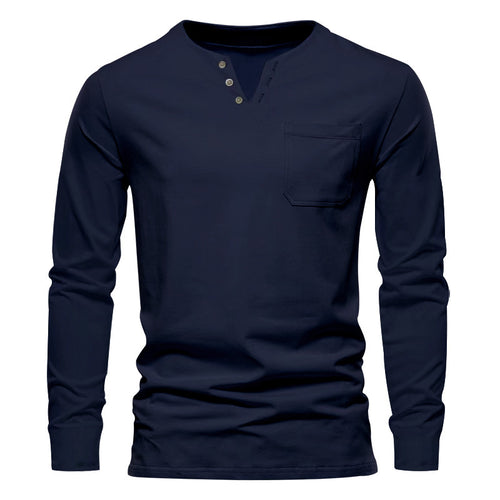 Herren Langarm-Henley-Shirt mit praktischen Knopfdetails und Brusttasche Echoarchiv