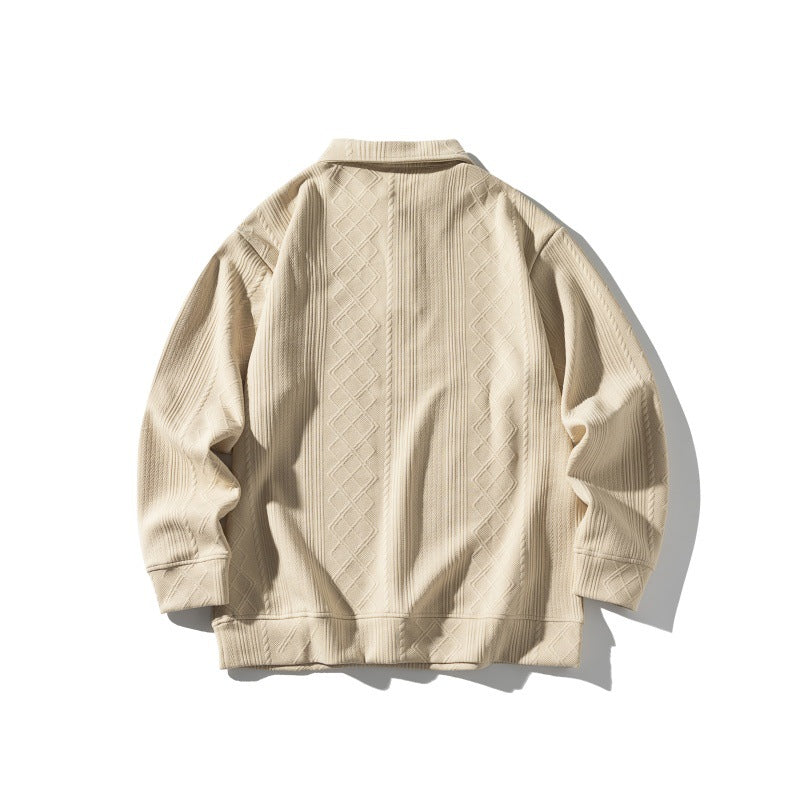 Unisex Strukturiertes Poloshirt-Strickpullover im Oversize‑Cut mit Zopf- und Diamantstrick Echoarchiv
