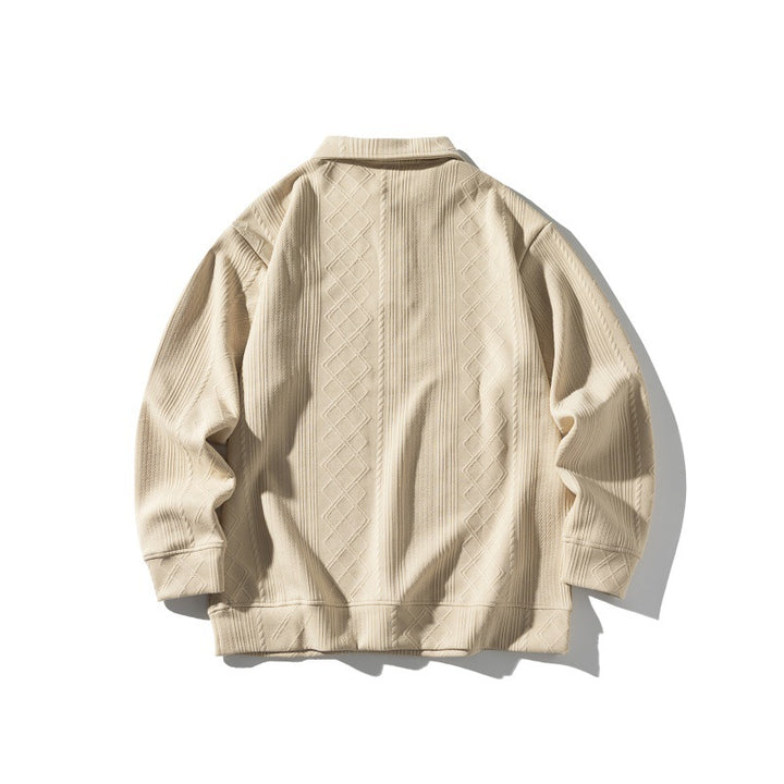 Unisex Strukturiertes Poloshirt-Strickpullover im Oversize‑Cut mit Zopf- und Diamantstrick Echoarchiv