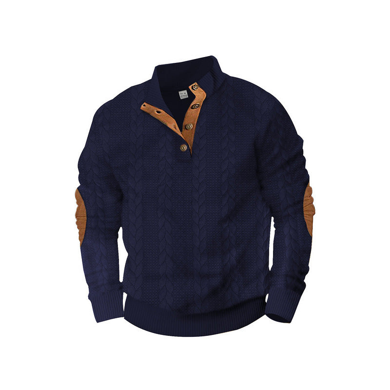 Herren Strickpullover mit strukturiertem Kabelmuster und kurzen Knopfdetails Echoarchiv