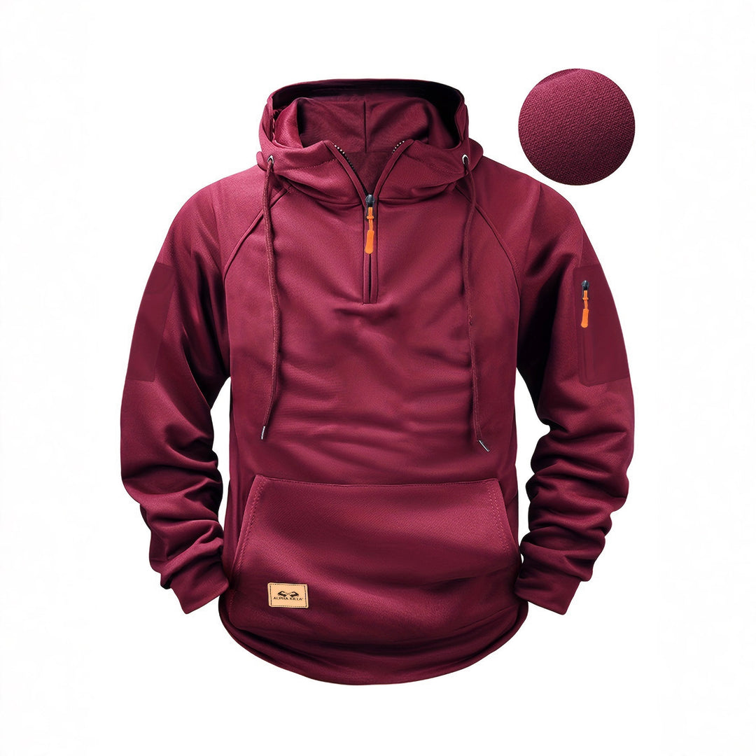 Herren sportlicher Kapuzenpullover mit halbem Reißverschluss und praktischen Seitentaschen Echoarchiv