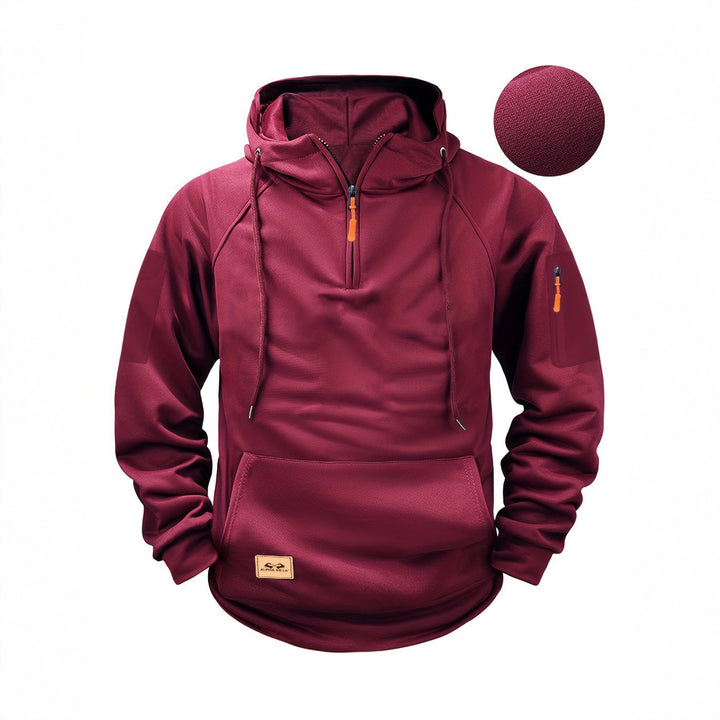 Herren sportlicher Kapuzenpullover mit halbem Reißverschluss und praktischen Seitentaschen Echoarchiv