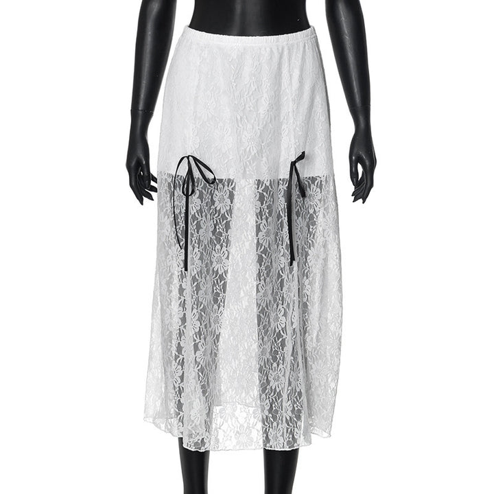 Damen eleganter Spitzenrock mit transparenten Einsätzen und raffinierten Bindebändern Echo Archiv