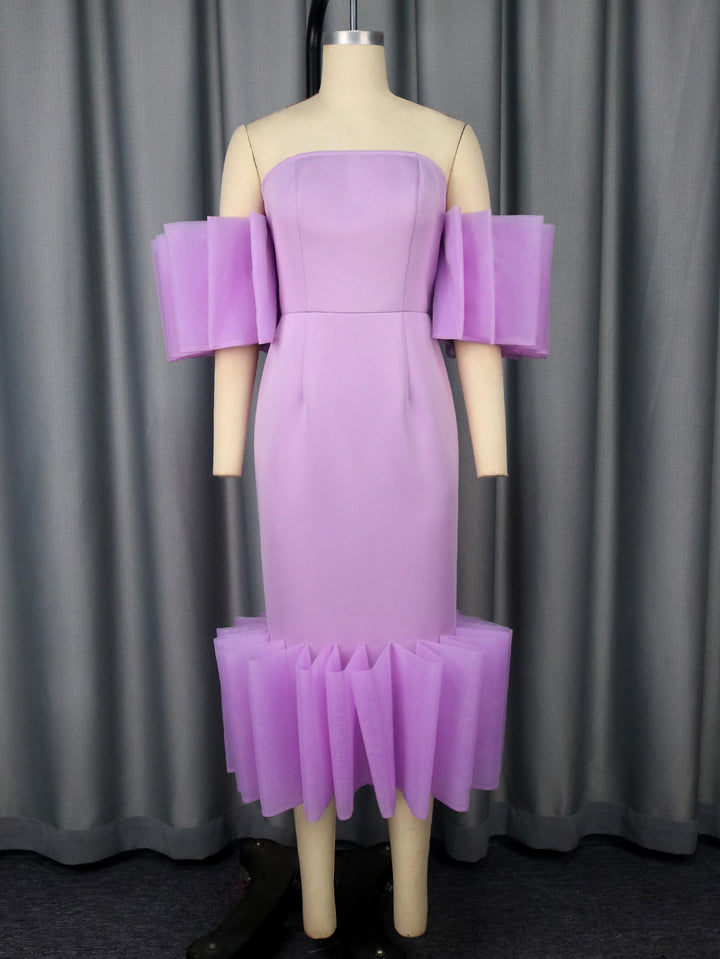 Damen Elegantes Midi-Kleid mit voluminösen Rüschenärmeln und asymmetrischem Saum Echo Archiv
