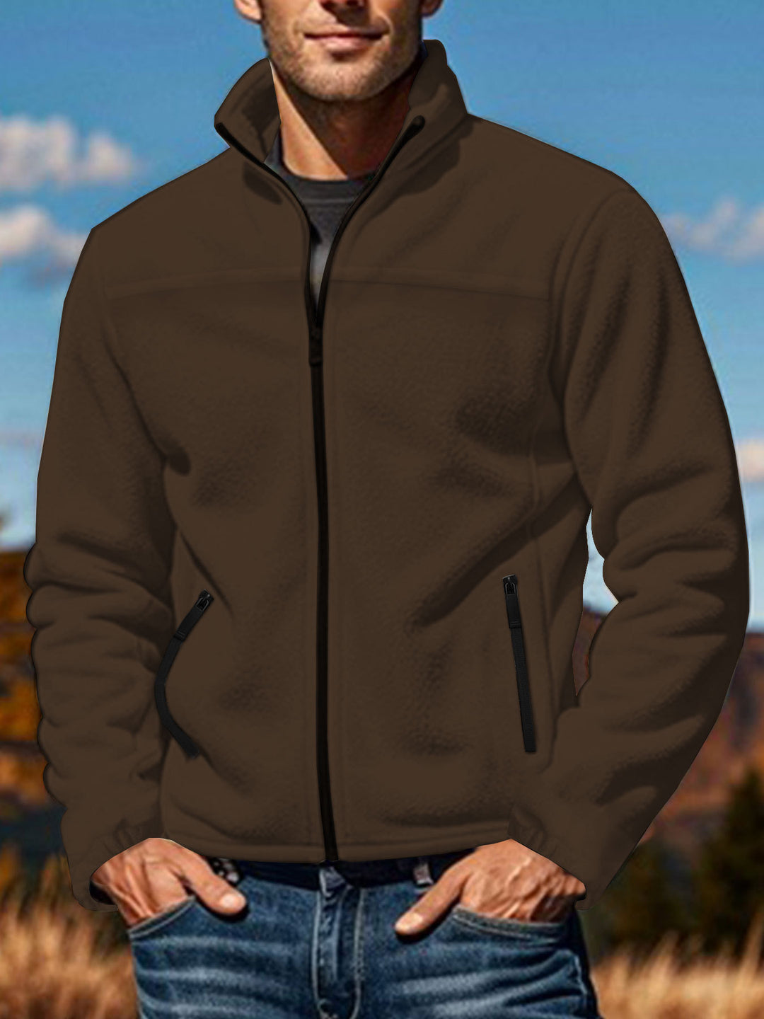 Herren nan warme Fleecejacke mit Reißverschluss, Stehkragen und Reißverschlusstaschen Echo Archiv