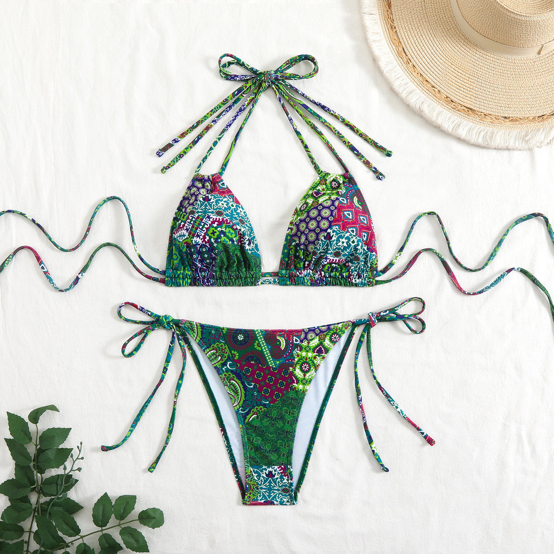 Damen Bikini-Set mit verspieltem Bindeband und buntem Muster Echo Archiv
