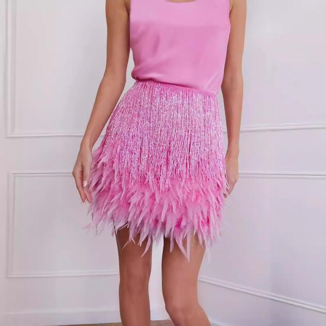 Damen Glitzernder Federnrock Echo Archiv
