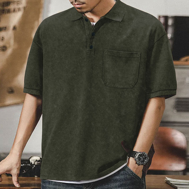 Herren lässiges Kurzarm-Polohemd mit Brusttasche und modernem Waschlook Echoarchiv