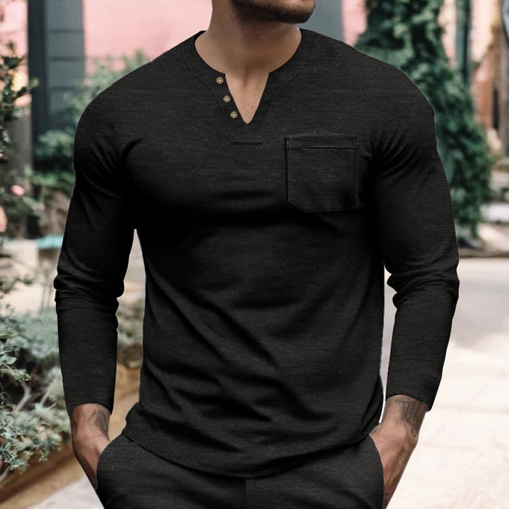 Herren Langarmshirt mit Knopfleiste und Brusttasche Echoarchiv