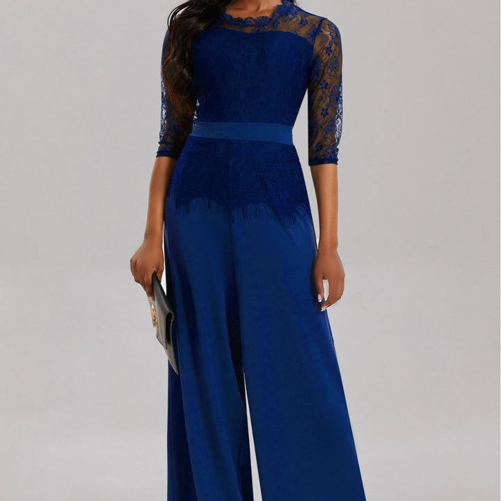 Eleganter Damen Jumpsuit mit Spitzenärmeln und Weitem Bein – Solévia