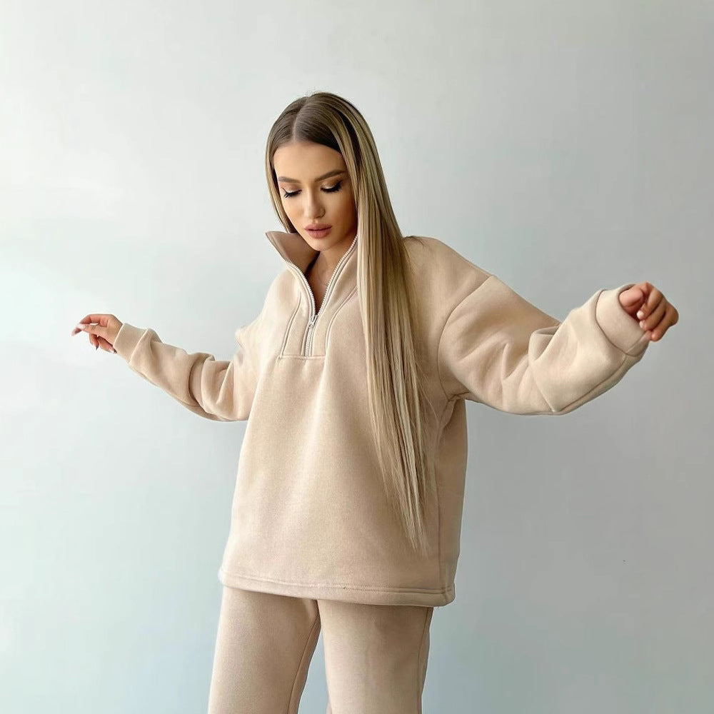 Damen Cropped-Sweatshirt-Set mit hohem Kragen und High-Waist-Jogginghose Echoarchiv
