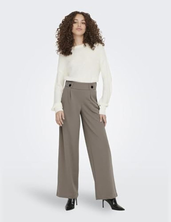 Damen High-Waist Culottehose mit Zierknopf-Bund und weitem Bein – Avélisse