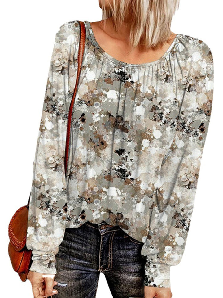 Damen Ethno-Print Oversize-Tunika mit Rundhalsausschnitt und langen Ballonärmeln – Avérine