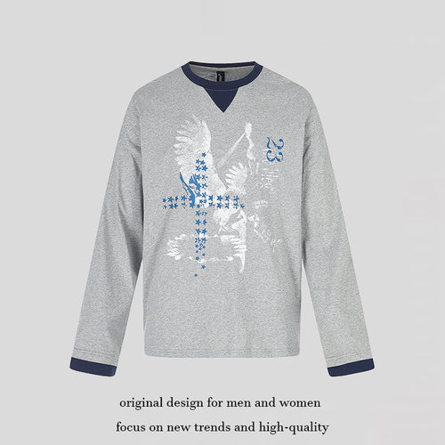 Herren Baumwoll-Langarmshirt Sweatshirt mit Adler-Print und Kontrastbündchen Echoarchiv