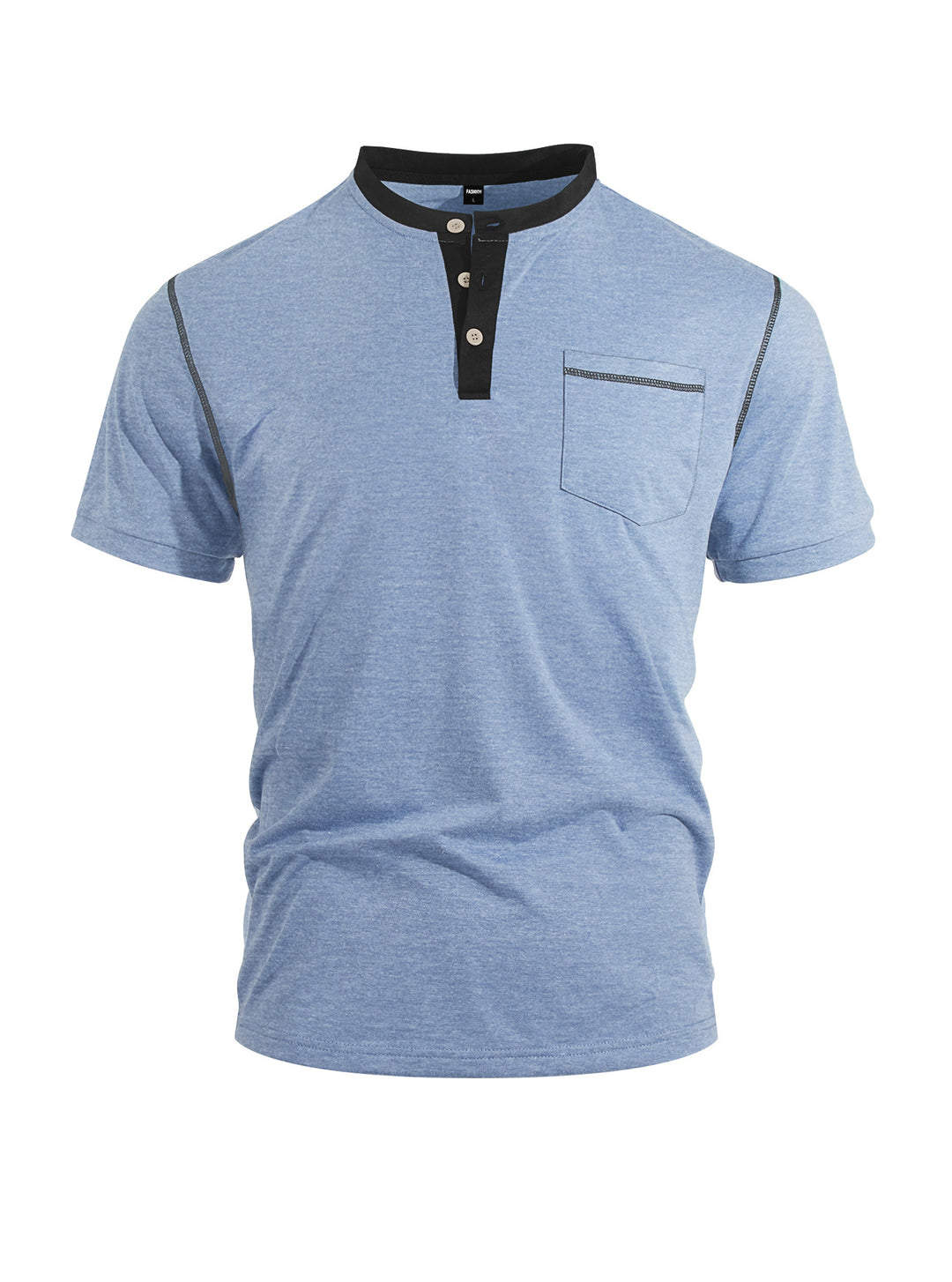 Herren nan legeres Kurzarm-Bandkragenshirt mit Knopfleiste Brusttasche und Flatlocknähten Echo Archiv