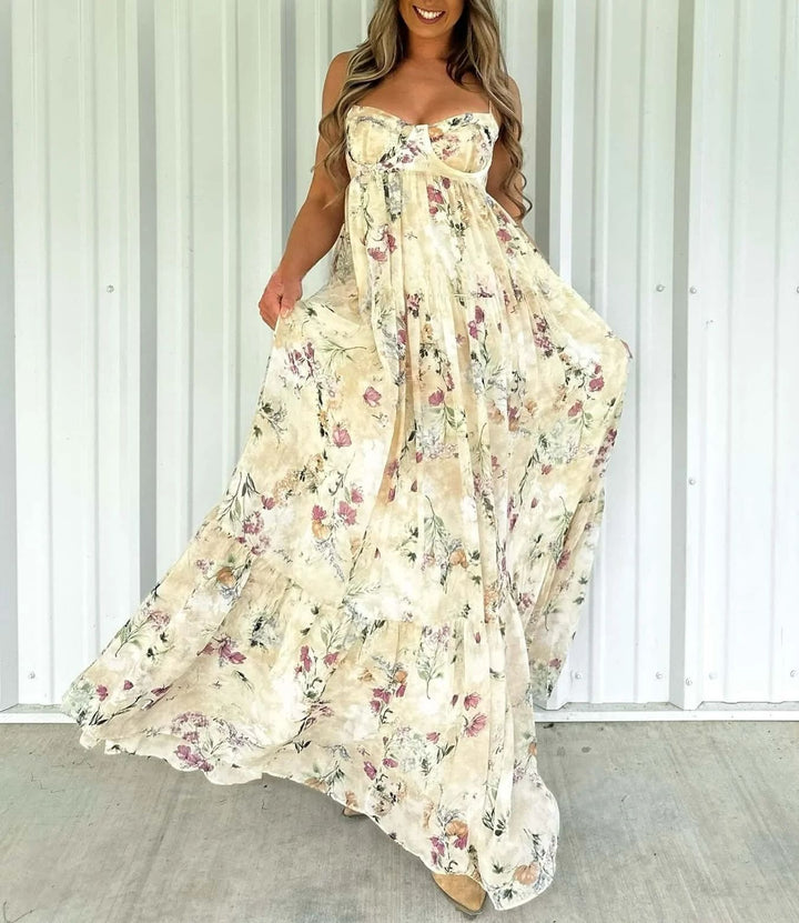 Damen nan trägerloses Maxikleid mit herzförmigem Bustier, geraffter Empire-Taille und weichem Stufenrock Echo Archiv