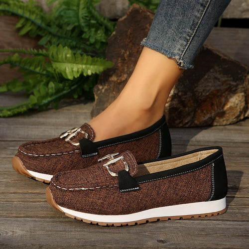 Damen  lässige Mokassin-Slipper mit dekorativer Metallschnalle, gepolsterter Innensohle und profilierter Gummilaufsohle Echo Archiv