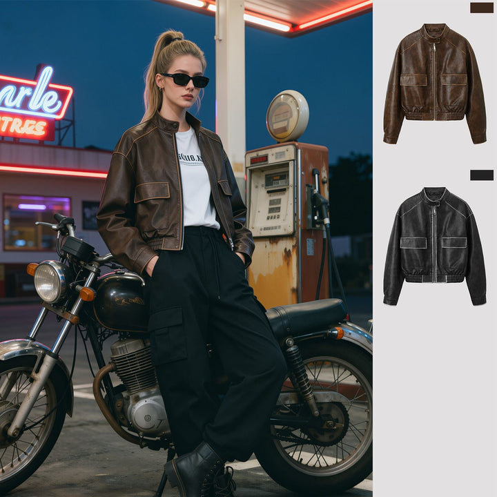 Damen Trendige Bikerjacke mit Stehkragen Echo Archiv