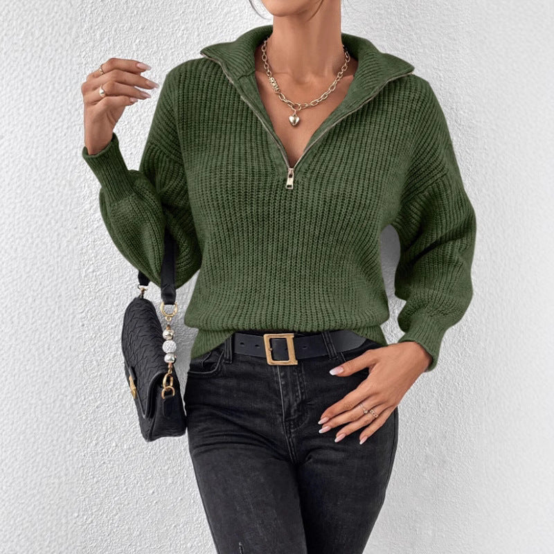 Damen modischer Pullover mit hochgeschlossenem Kragen und Reißverschluss Echoarchiv