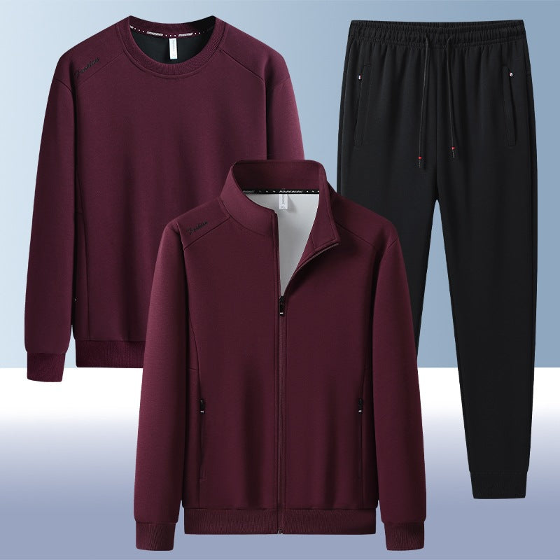 [Herren] Zweiteiliges Trainingsset mit Stehkragen-Zipjacke, Rundhals‑Sweatshirt und konisch geschnittener Jogginghose aus atmungsaktivem Fleece Echoarchiv