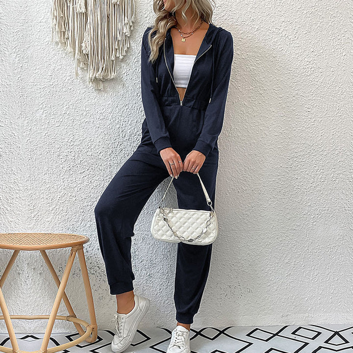 Damen Lässiger Jumpsuit-Overall mit Reißverschluss, elastischer Taille und Bündchen Echoarchiv