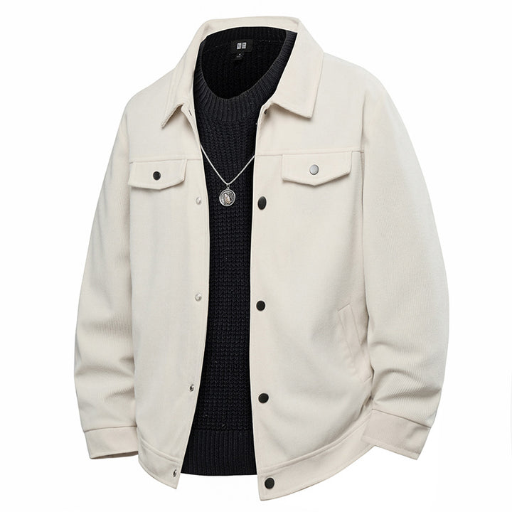 Herren Truckerjacke im Veloursleder-Look mit Druckknopfverschluss und Brustklappen Echo Archiv
