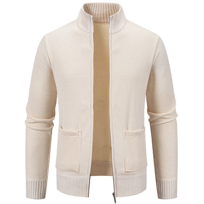 Herren nan feinstrukturierter Reißverschluss-Strickcardigan mit Stehkragen und aufgesetzten Taschen Echo Archiv