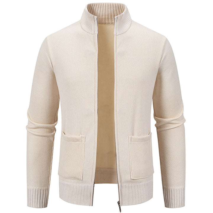 Herren nan feinstrukturierter Reißverschluss-Strickcardigan mit Stehkragen und aufgesetzten Taschen Echo Archiv